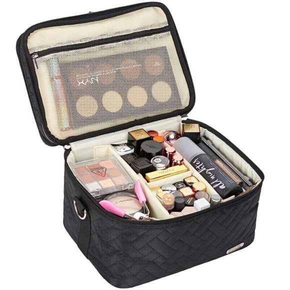 Double Layer Makeup Bag with Strap,Large CosmeticCase for Women,MakeUp Organizer - Picture 5 of 6